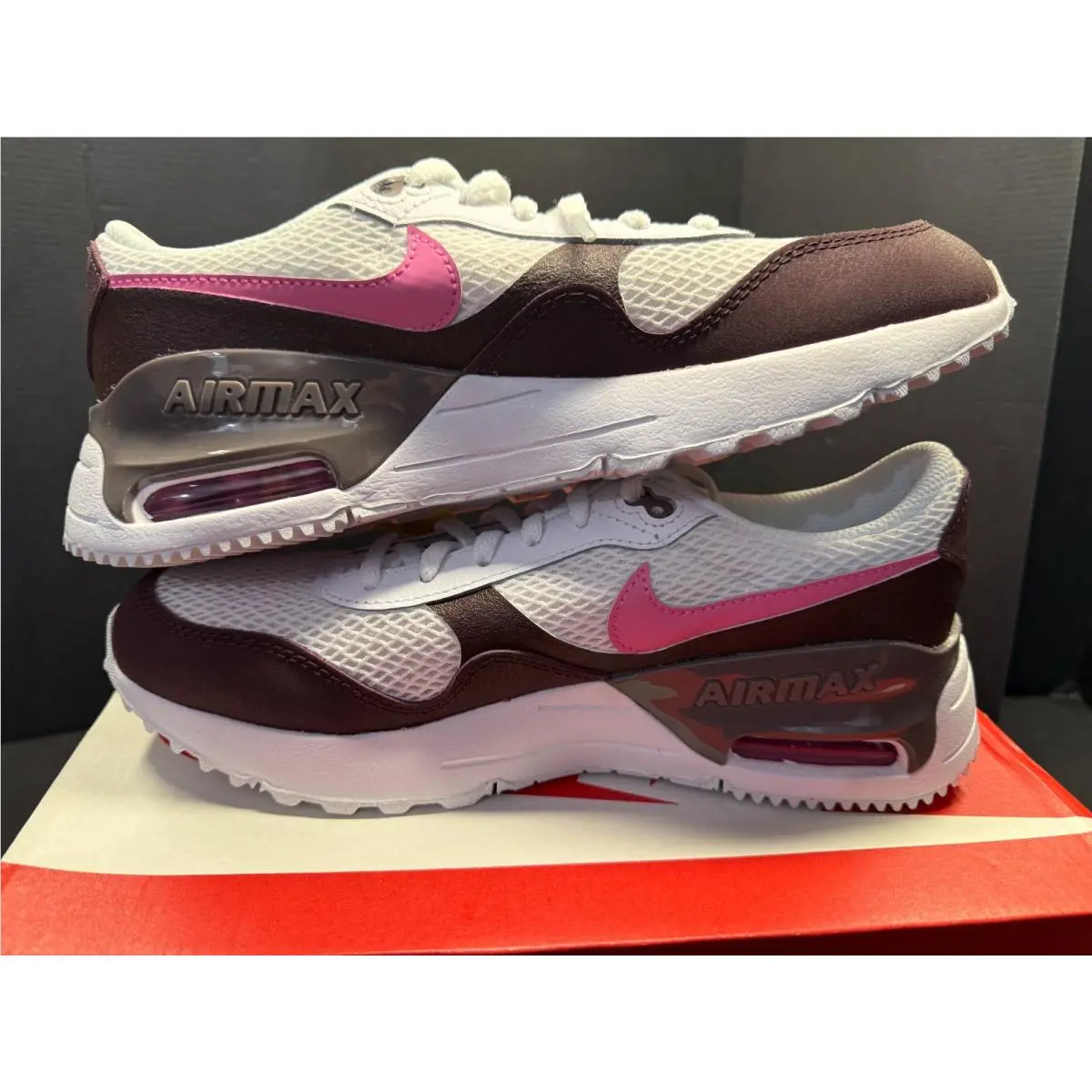 Size 5.5Y/7W:  Air Max Systm GS White/burgundy/pink Shoes by Nike