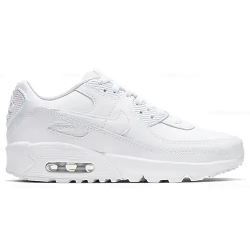 Nike Air Max 90 Leather GS Big Kids Size 4.5Y White Running Shoes CD6864-100