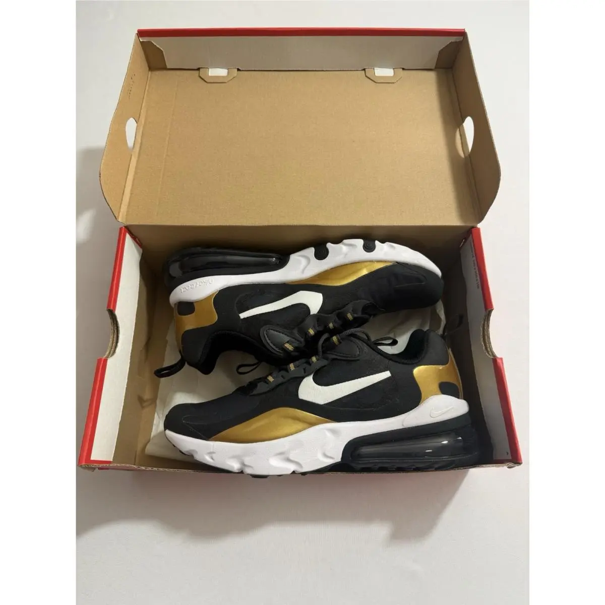 Youth Size 6Y Black Gold  Air Max 270 React GS Running Shoe BQ0103 005 by Nike