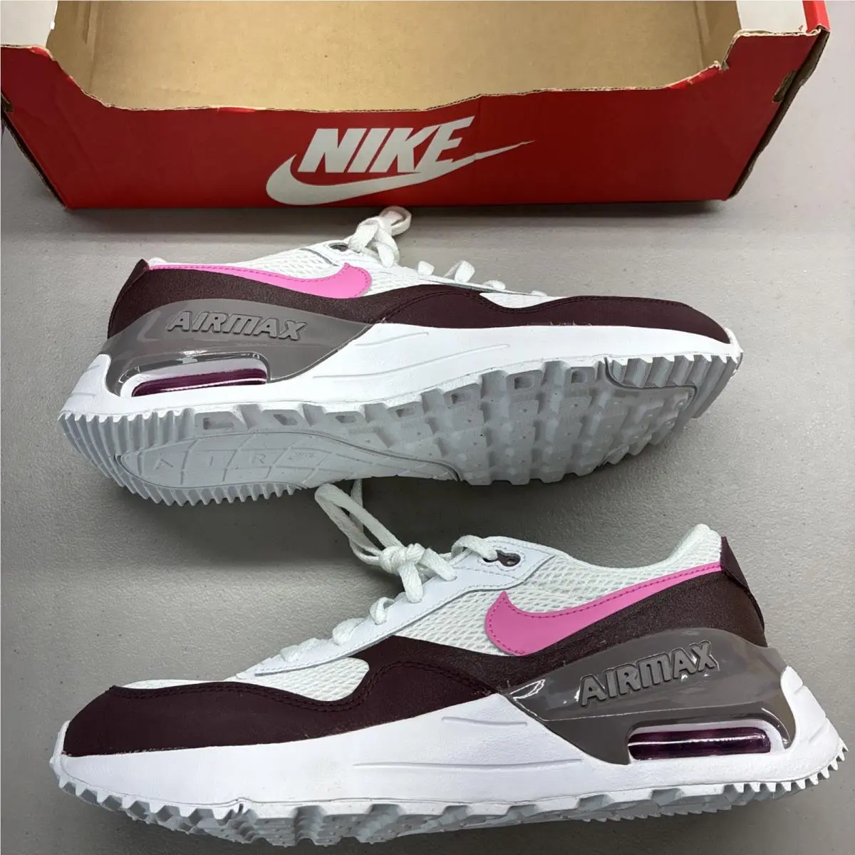 Size 6.5Y / Women 8  Air Max Systm GS White/burgundy/pink Shoes by Nike
