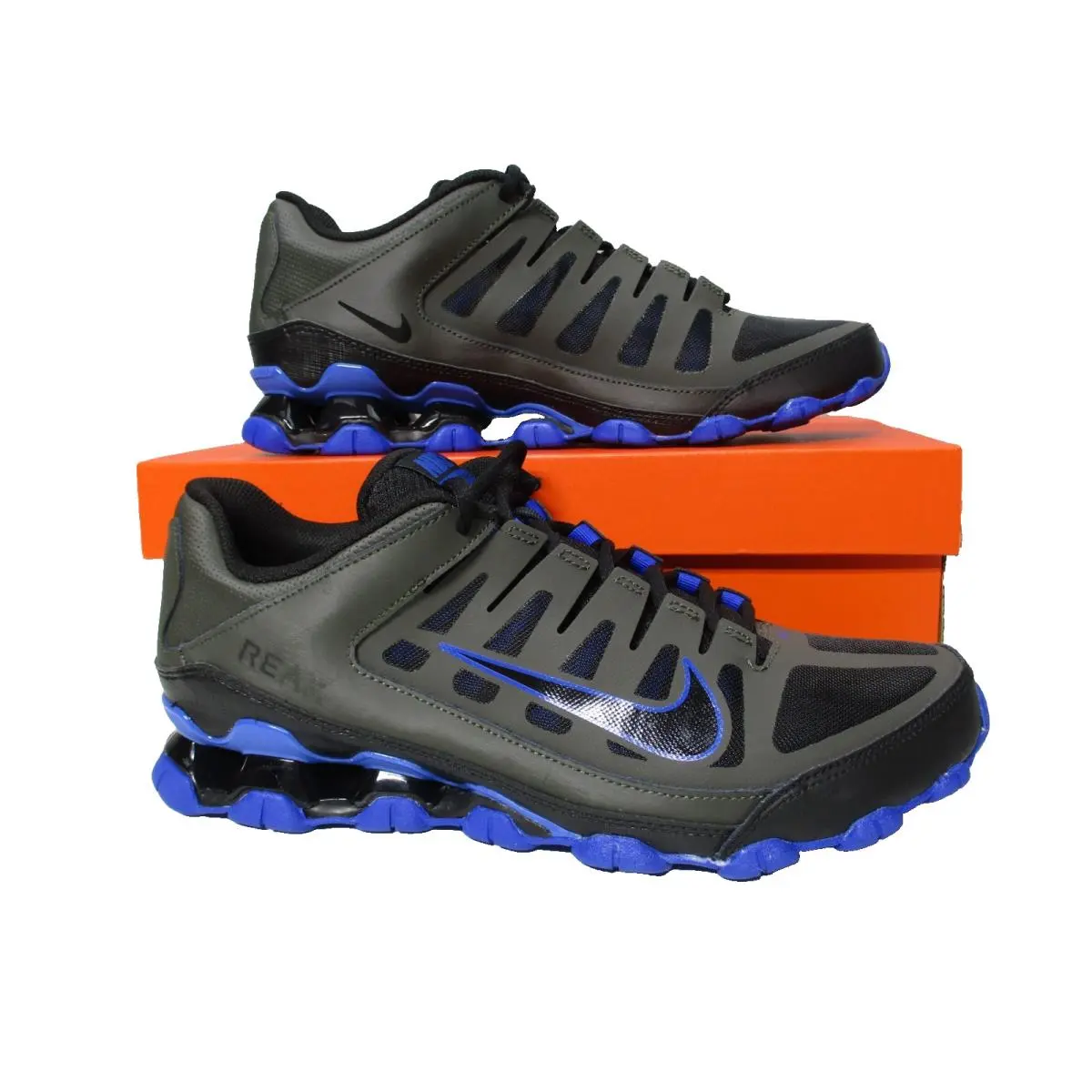 Reax 8 TR Mesh Mens Sz 10.5 Newsprint Black Racer Blue Training Shoes by Nike