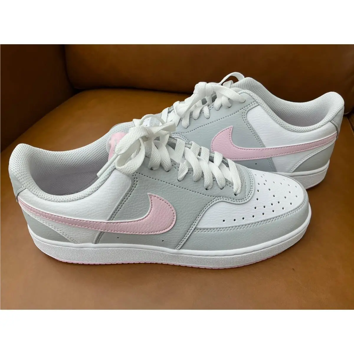 Court Vision Lo Womens 9.5 Grey Pink Excellent Low Top Sneakers IB4009-043 by Nike