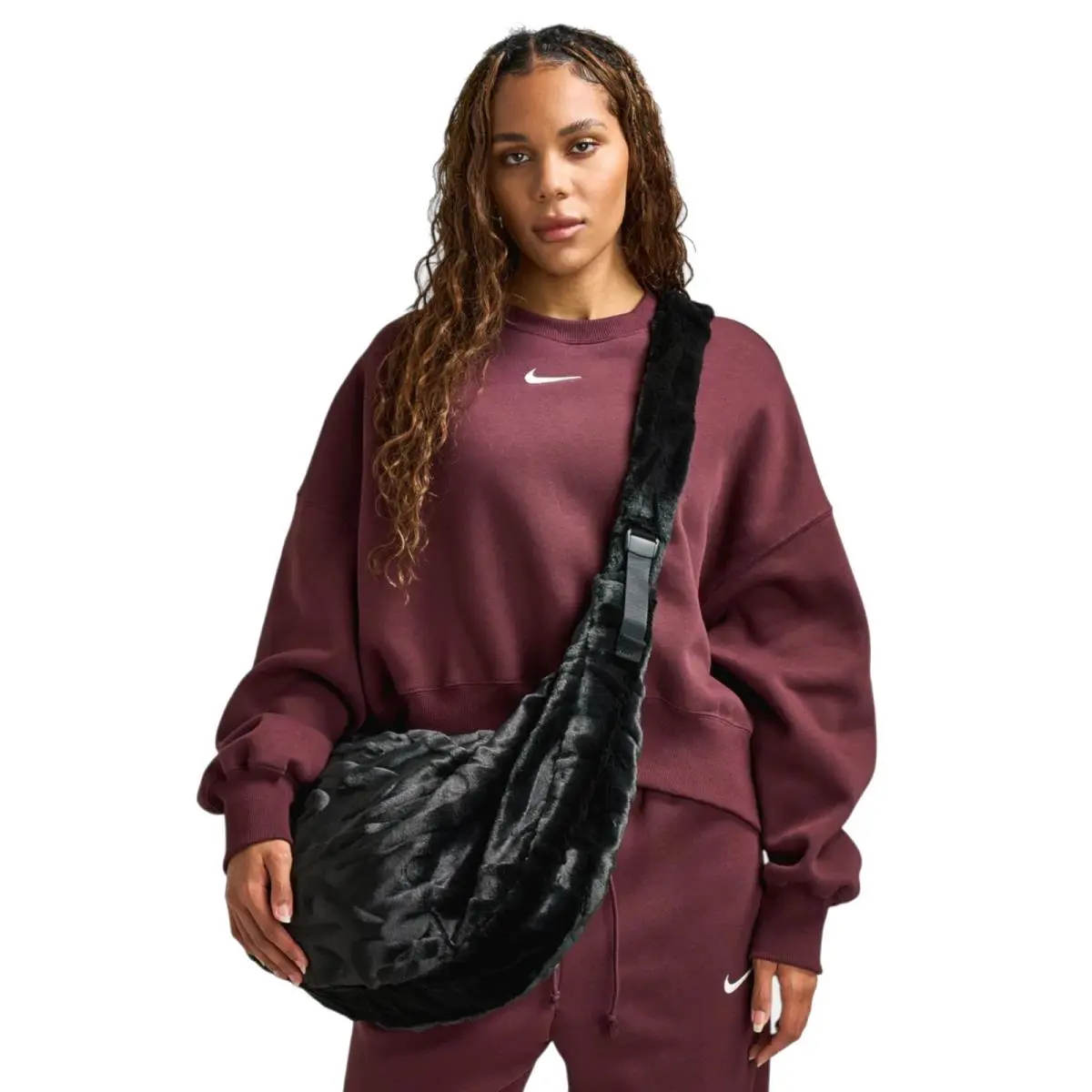 Sportswear Black HQ7515-010 Fur Women`s Shoulder Slouchy Bag 19L by Nike