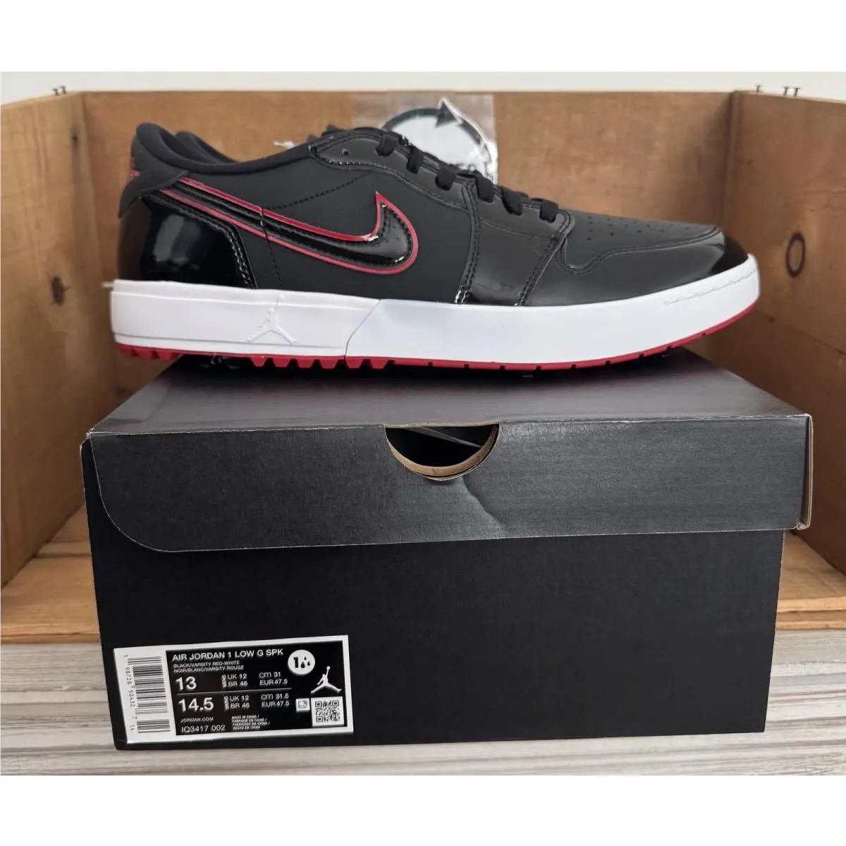 Men’s  Air Jordan 1 Low Golf Sneakers Shoes with Spikes Size 13 Black Red by Nike