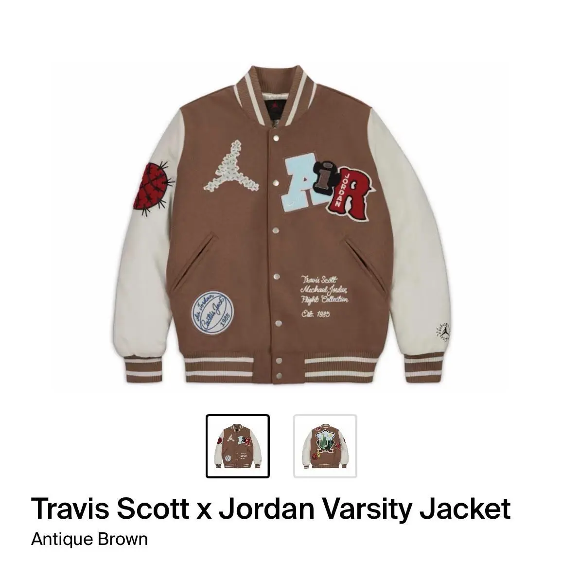 Scott clothing - Travis Scott × Jordan Varsity Jacket - DO4103-256 - Antique Brown/Cream (UPC: 190866317975) 20