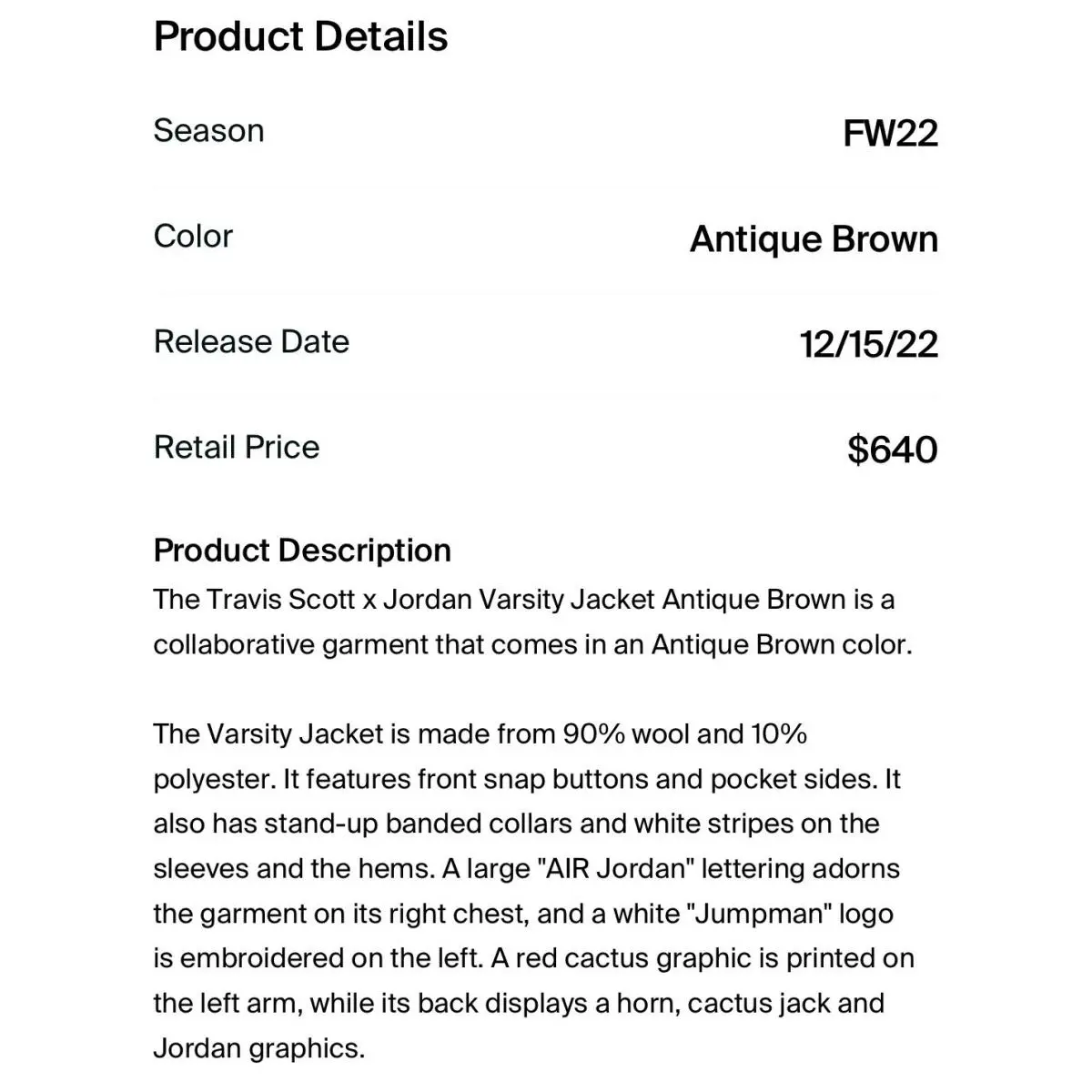 Scott clothing - Travis Scott × Jordan Varsity Jacket - DO4103-256 - Antique Brown/Cream (UPC: 190866317975) 21