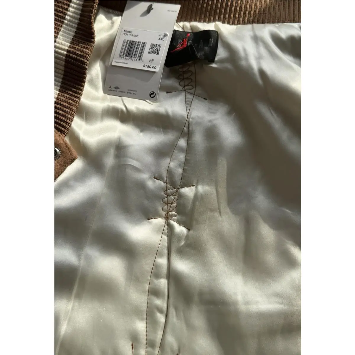 Scott clothing - Travis Scott × Jordan Varsity Jacket - DO4103-256 - Antique Brown/Cream (UPC: 190866317975) 1