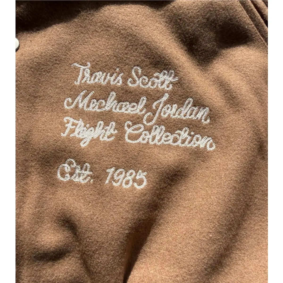 Scott clothing - Travis Scott × Jordan Varsity Jacket - DO4103-256 - Antique Brown/Cream (UPC: 190866317975) 6