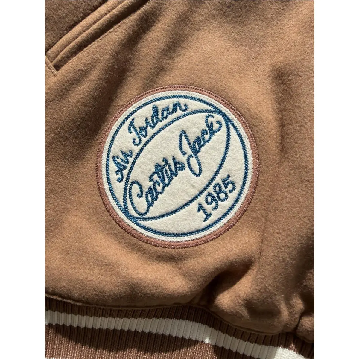 Scott clothing - Travis Scott × Jordan Varsity Jacket - DO4103-256 - Antique Brown/Cream (UPC: 190866317975) 7