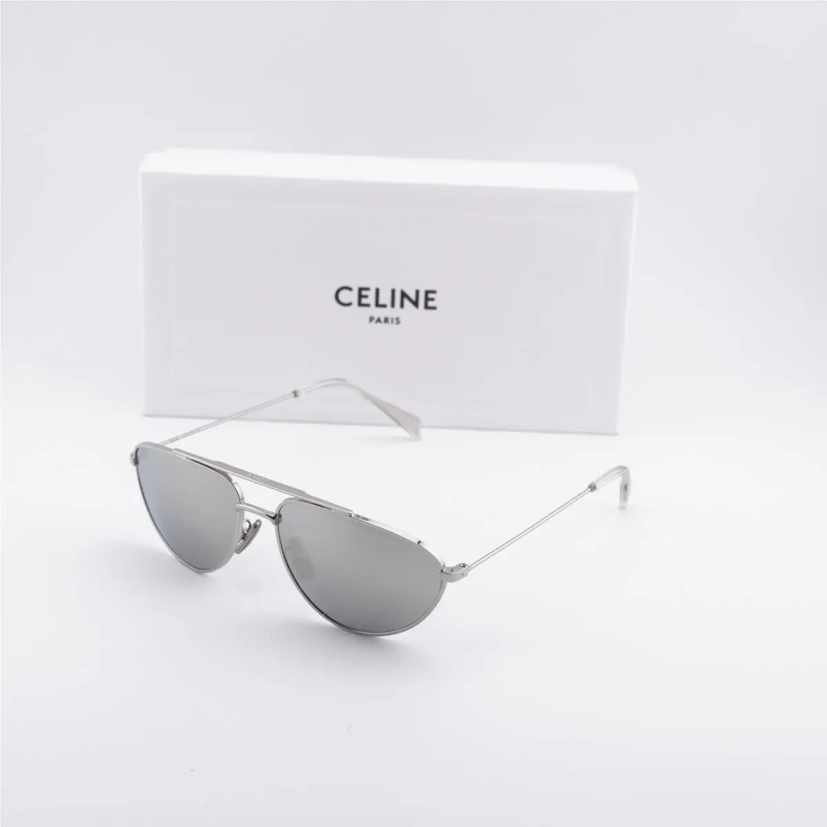 CL40077U 16C Shiny Palladium/smoke Mirror 59-16-145 Sunglasses by Celine