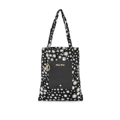 Miu Miu Tote Folding Small Bag Purse Faille Fabric Black Print
