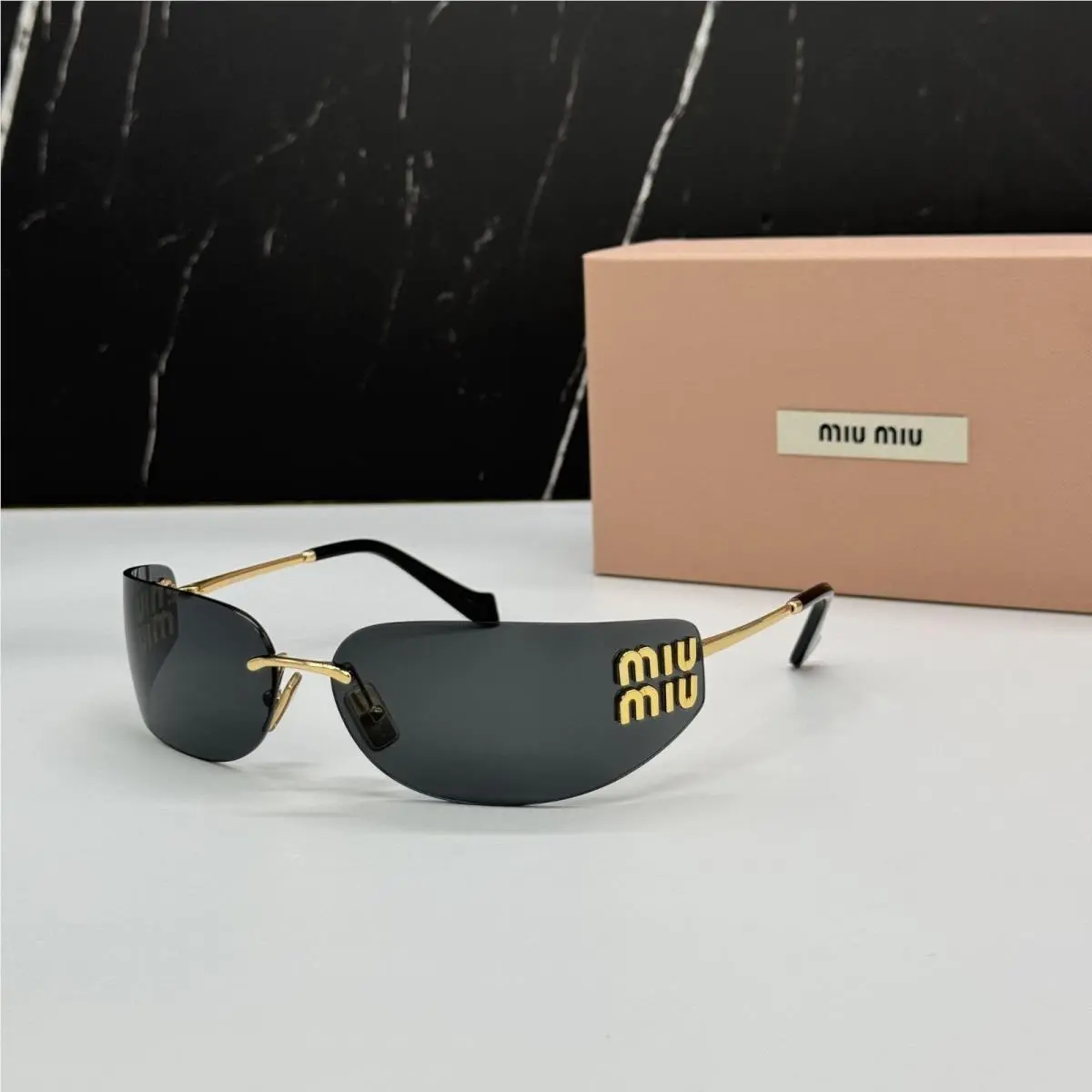 MUA51S Gold Gray Shield Women Sunglasses MU A51S 5AK5S0 by Miu Miu