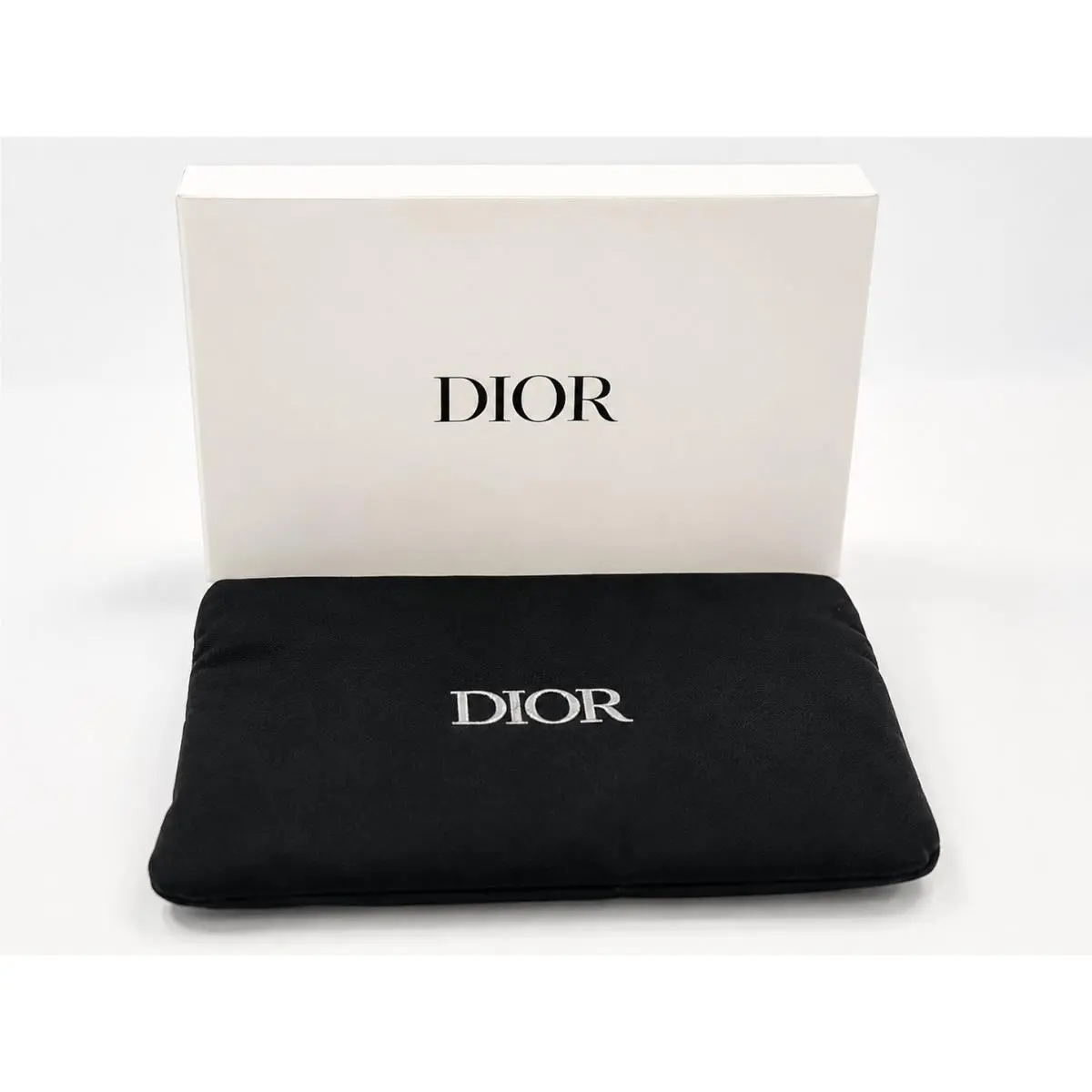 Dior Black Padded Pouch Cosmetic Makeup Bag Clutch Silver Logo