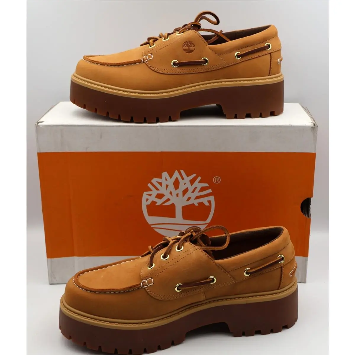 Timberland Stone Street Boat Shoes Women`s Size 10 Wheat Nubuck Leather Platform