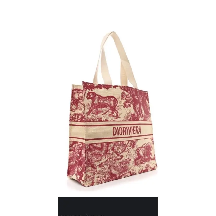 Dioriviera Toile de Jouy Woven Tote Bag Burgundy Cream Shopper Beach Bag Large