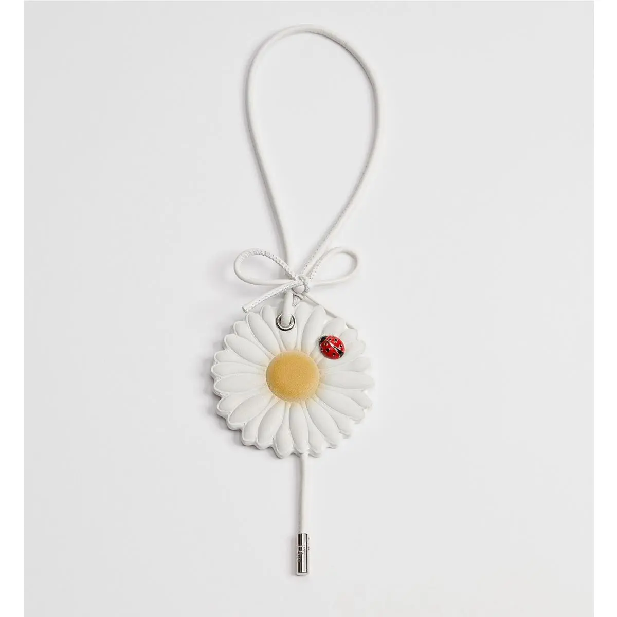 Daisy Flower Ladybug White Leather Bag Charm Keychaed by Dior