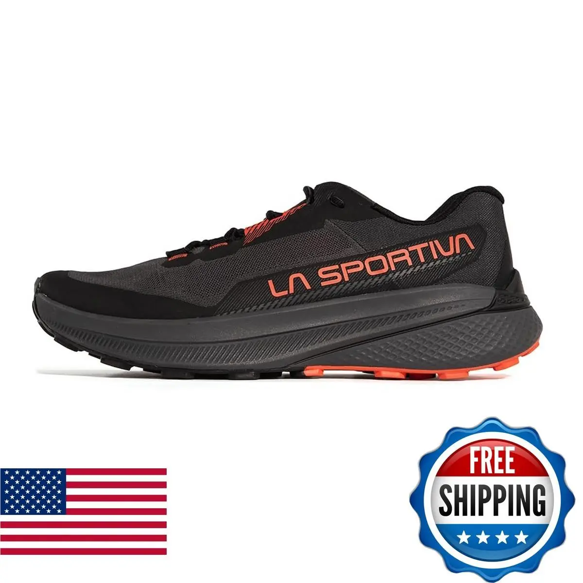 La Sportiva Men`s Prodigio Trail Running Shoes Carbon/cherry Tomato Size 11 US