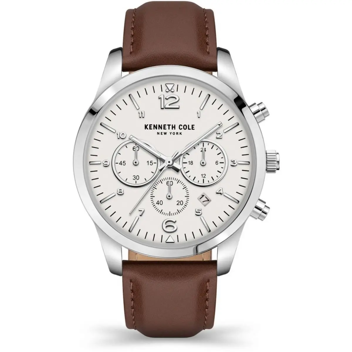 Kenneth Cole KCWGF2175001 Men`s Chronograph Watch Leather Brown 44mm Steel