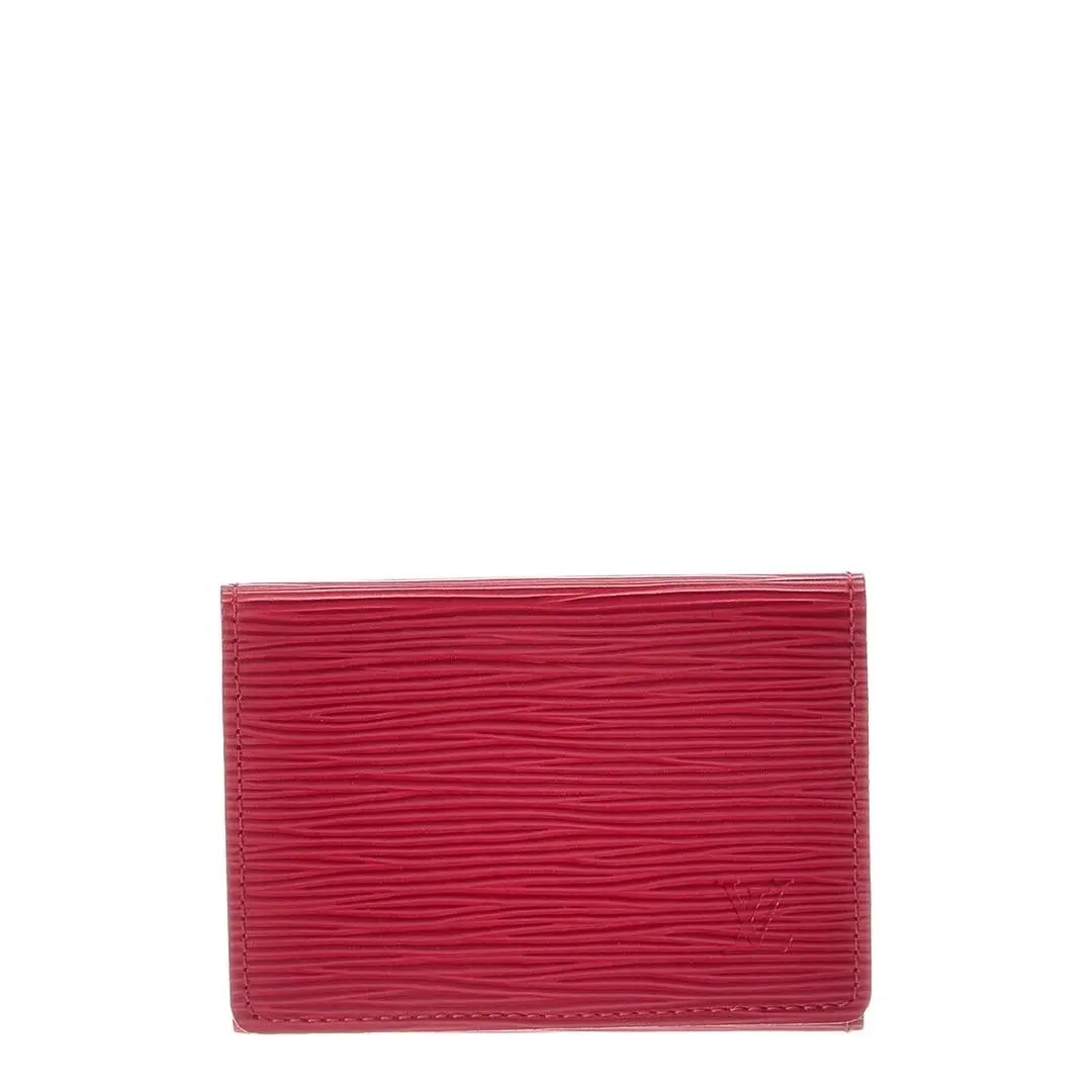 Red Leather Card Case Card Cover Pre-loved Women`s by Louis Vuitton