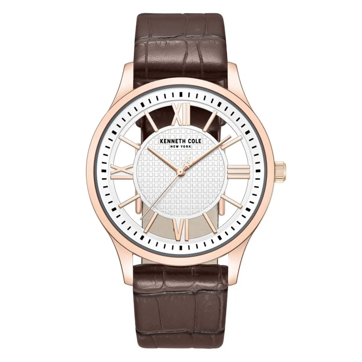 Kenneth Cole KCWGA0000472 Men`s Watch White Dial Brown Leather Strap