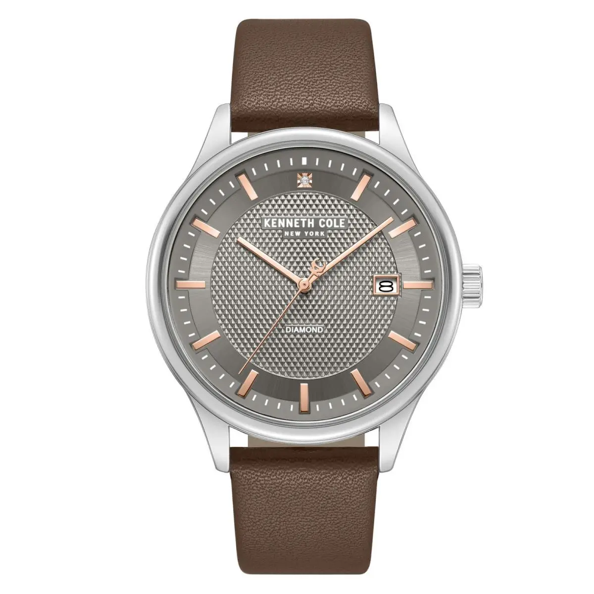 Kenneth Cole KCWGB0000670 Men`s Watch Grey Dial Brown Leather Strap