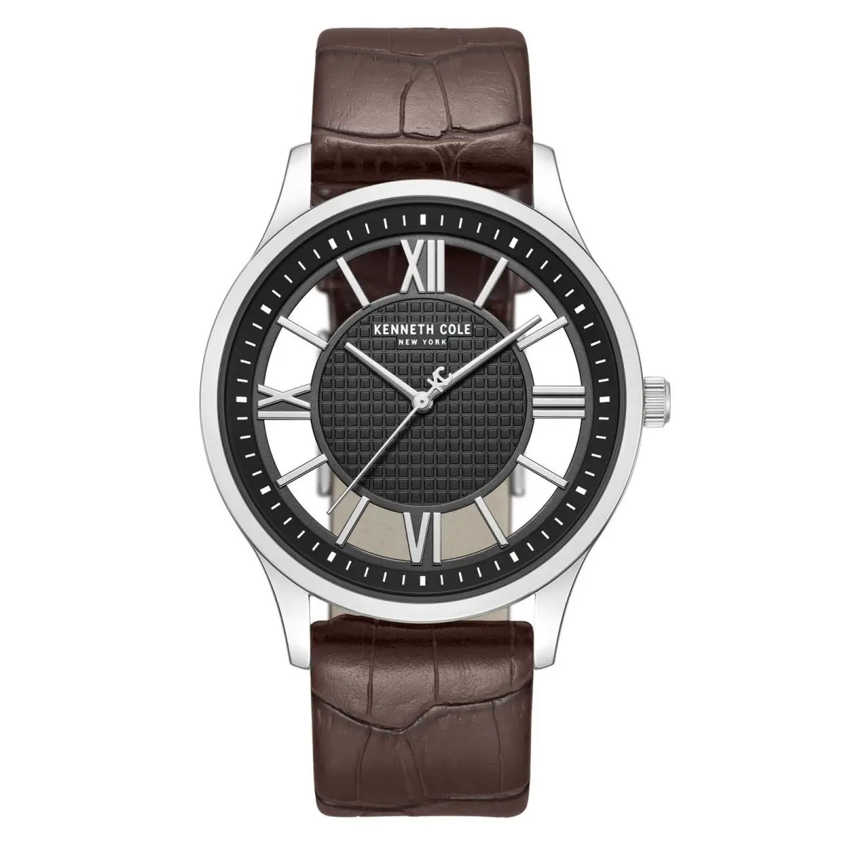 Kenneth Cole KCWGA0000470 Men`s Watch Black Dial Brown Leather Strap