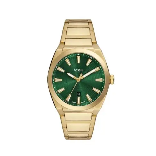 Fossil Everett Quartz 3H Date Green Dial Gold-tone 42mm Men`s Watch FS6090