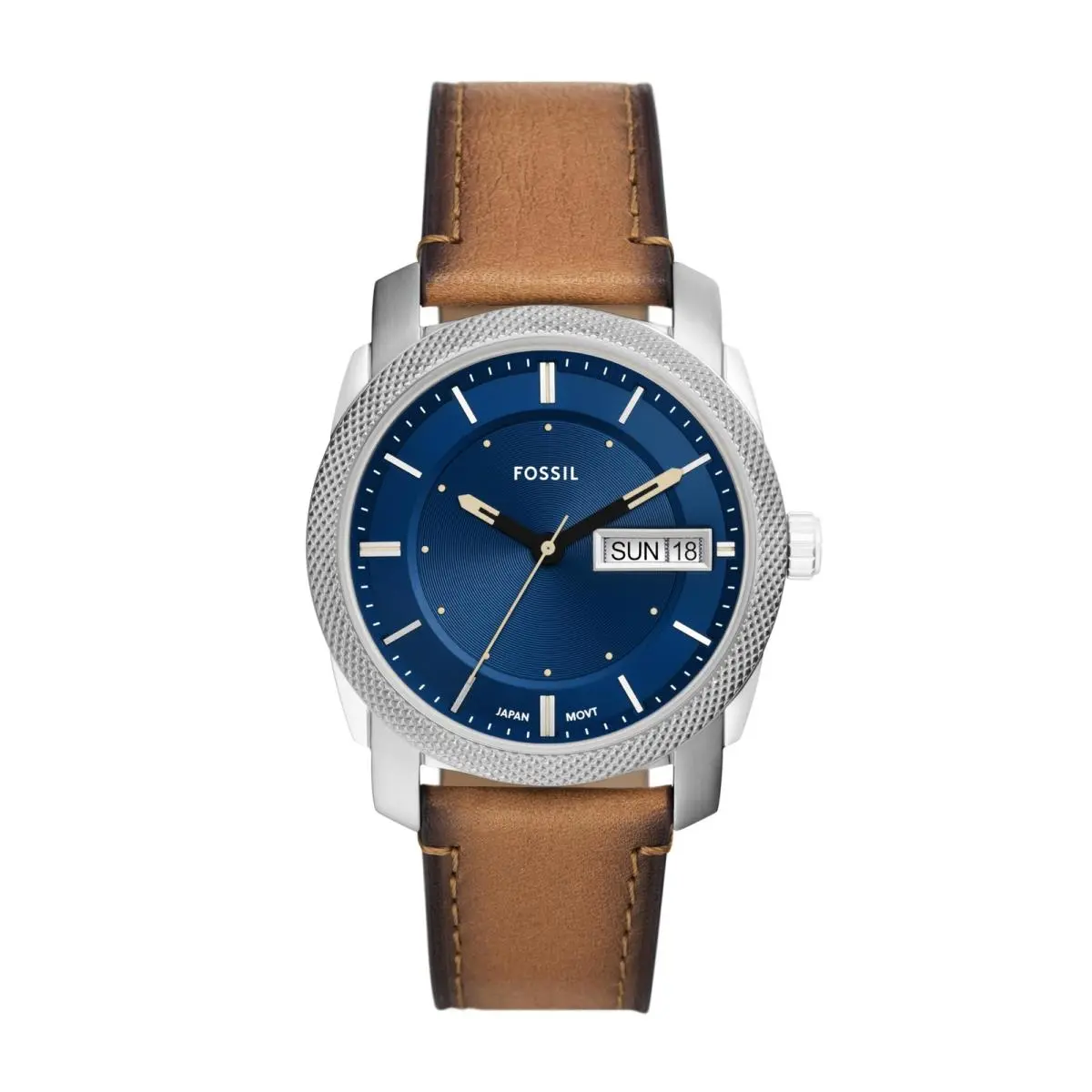 Men`s Machine Quartz Silver and 42MM Brown Leather/silver/blue by Fossil