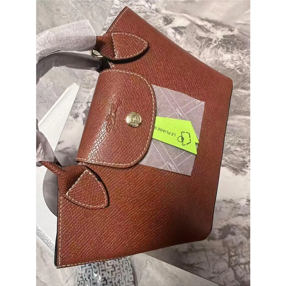 Mini Tote Bag Brown Leather Handbag Detachable Crossbody Strap20CM by Longchamp