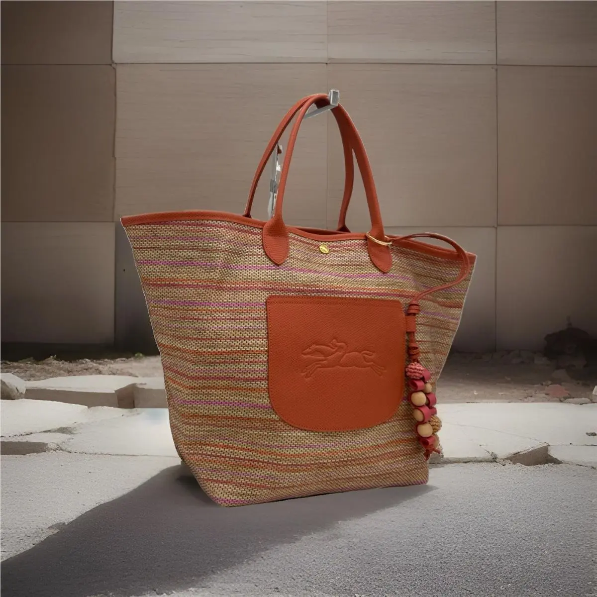 Le Pliage Panier Large Top Handle Raffia Canvas Tote-rainbow by Longchamp