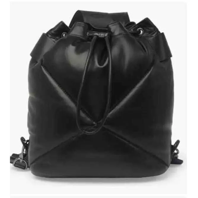 Pliage Cuir Lambskin Bucket Backpack - Black Leather - Retail by Longchamp
