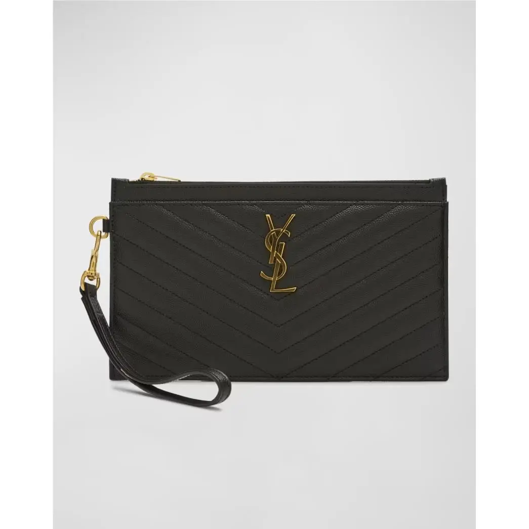Saint Laurent Ysl Authenticated Monogram Large Bill Pouch in Grained Leather