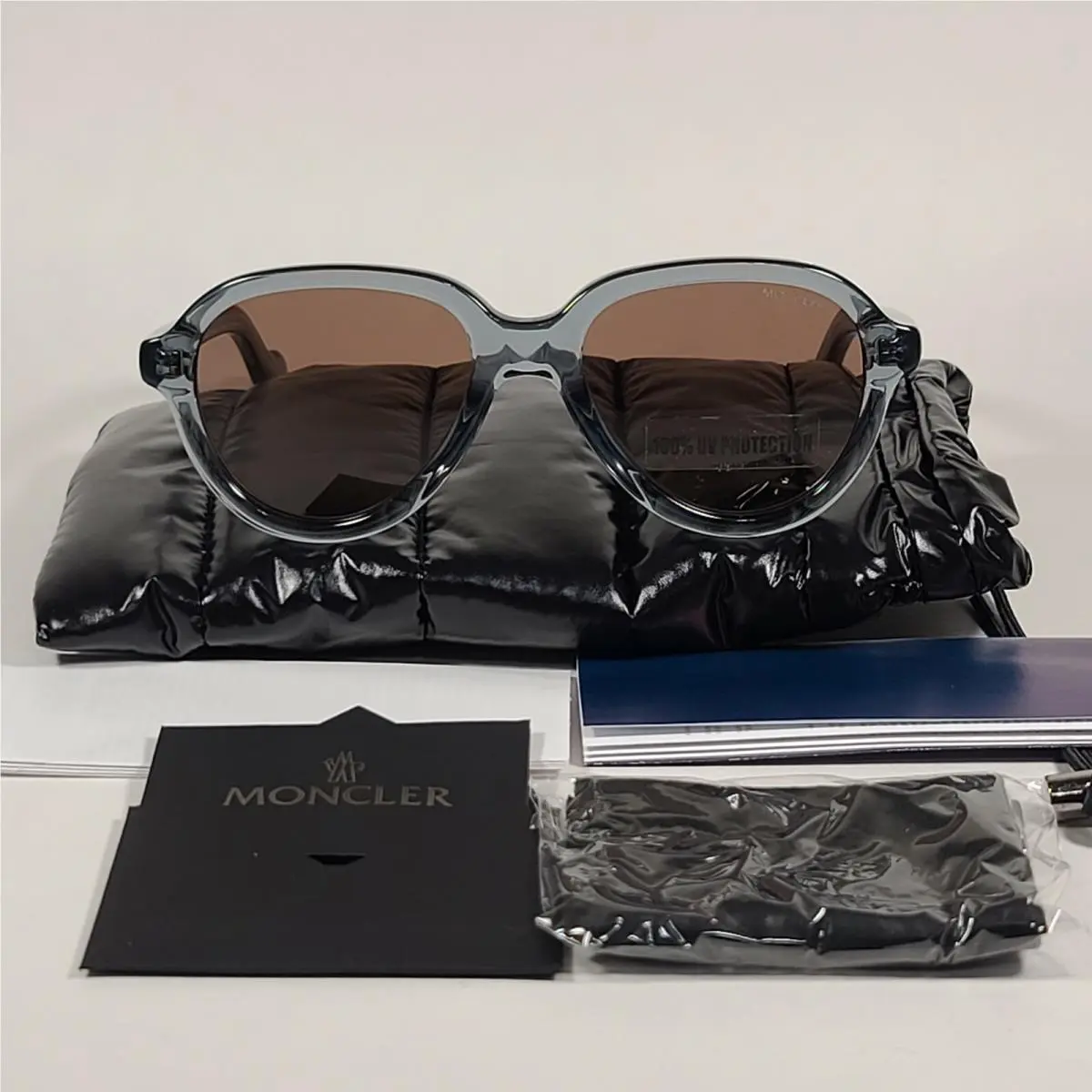 ML0043 90J Pilot Sunglasses Blue Gray Crystal Brown Lens by Moncler
