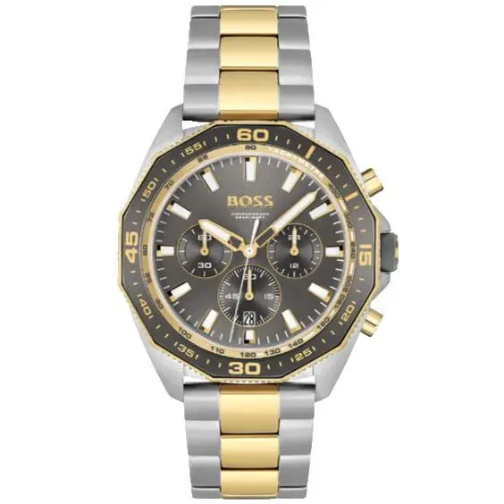 Hugo Boss Chronograph 1513974 Gray Dial Two Tone Bracelet 44MM Mens Watch
