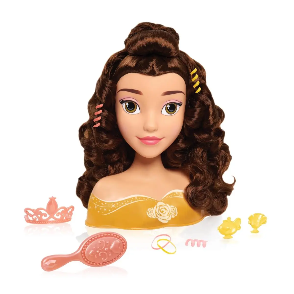 Disney Princess Belle Styling Head Brown Hair 10 Piece Pretend Play Set