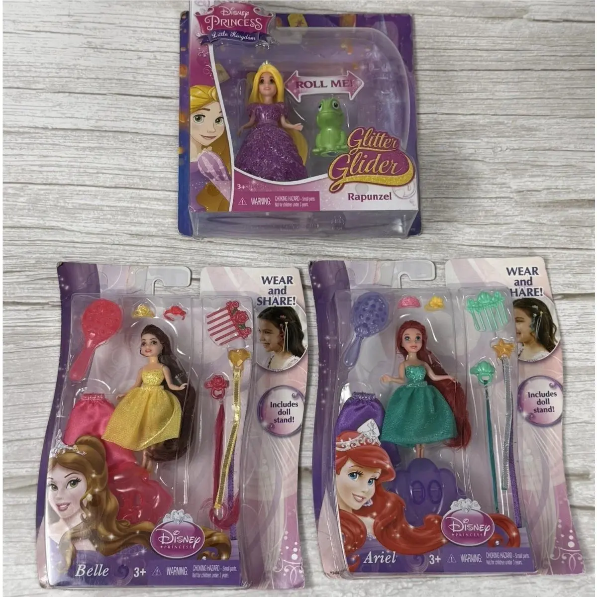 Disney Princess Doll Set Mini Lot: Ariel Belle Rapunzel Glitter Glider Read