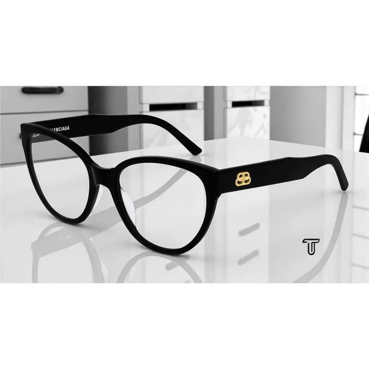 Balenciaga BB0064O 001 Cat Eye Acetate Black Demo Lens 54 mm Women`s Eyeglasses