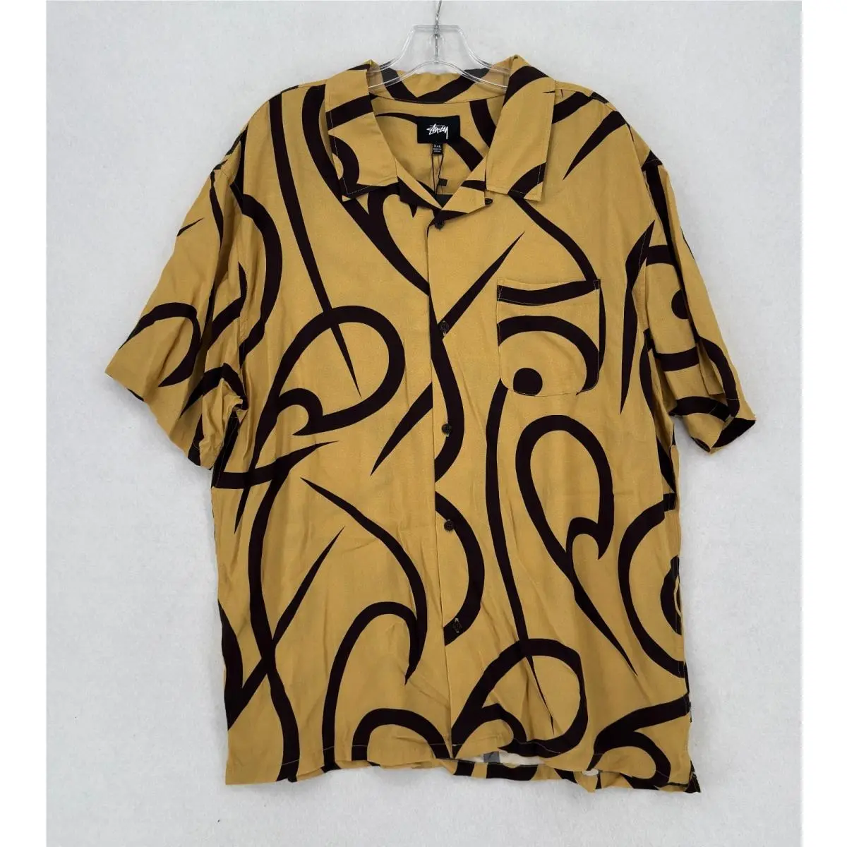 Stüssy Tribal Pattern Mustard Yellow Short Sleeve Button Down Shirt Sz 2XL by Stussy