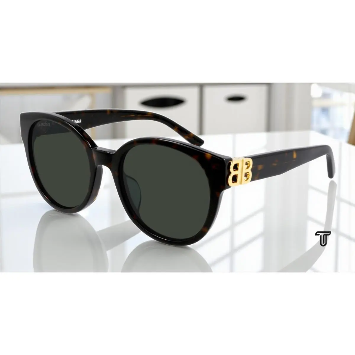 Balenciaga BB0134SA 002 Round Panthos Havana Solid Green 55mm Women`s Sunglasses
