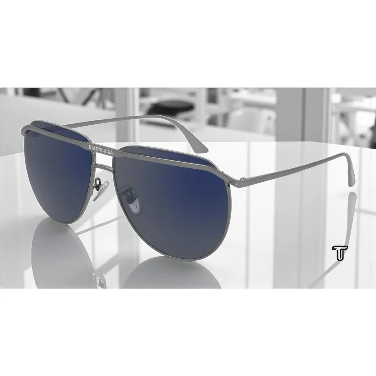 BB0140S 002 Pilot Ruthenium Dark Blue 62 mm Unisex Sunglasses by Balenciaga