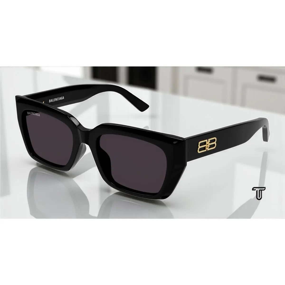Balenciaga BB0272SA 001 Rectangular Squared Black Grey 54 mm Unisex Sunglasses