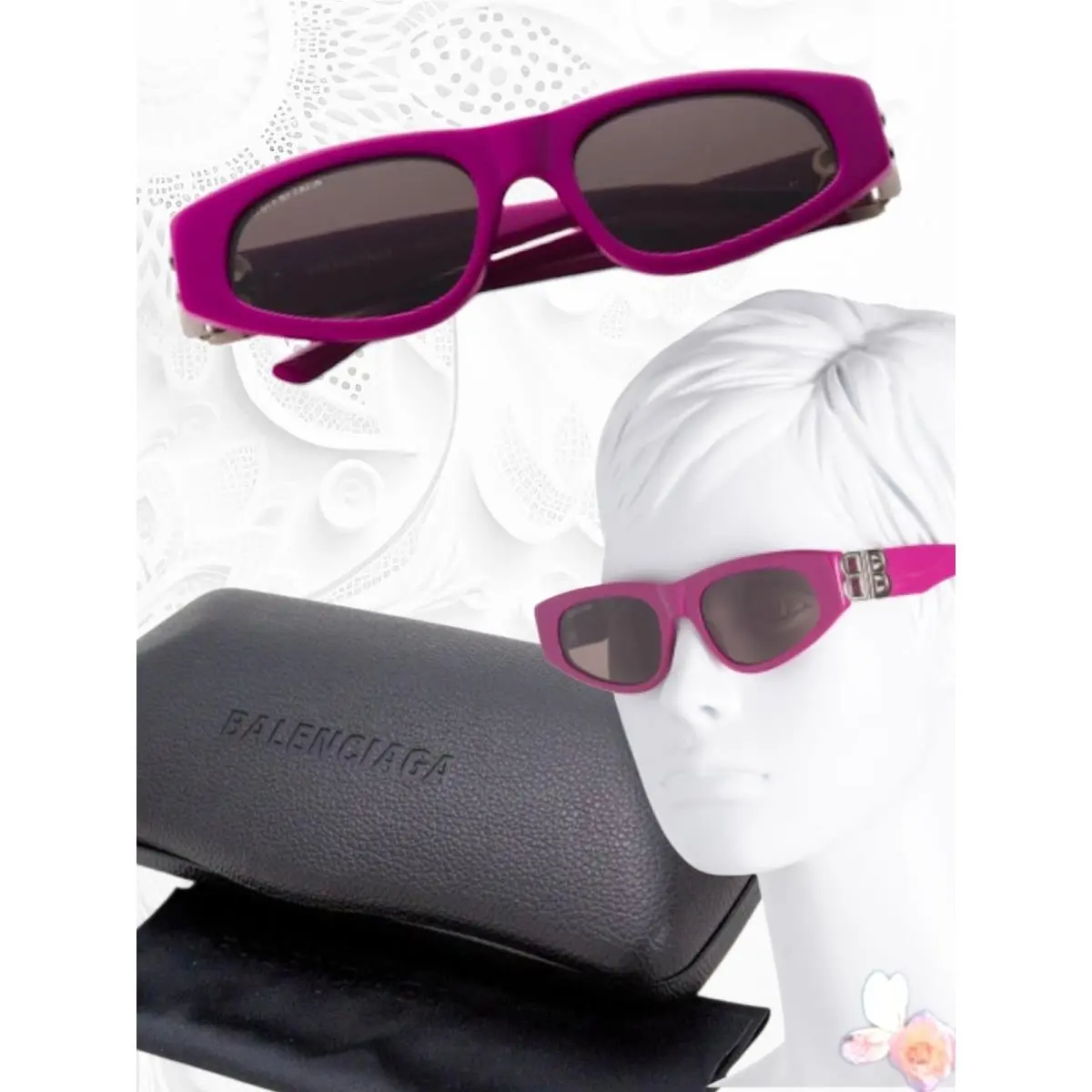 Fuchsia Cat Eye BB Logo Designer Sunglasses BB0095S by Balenciaga
