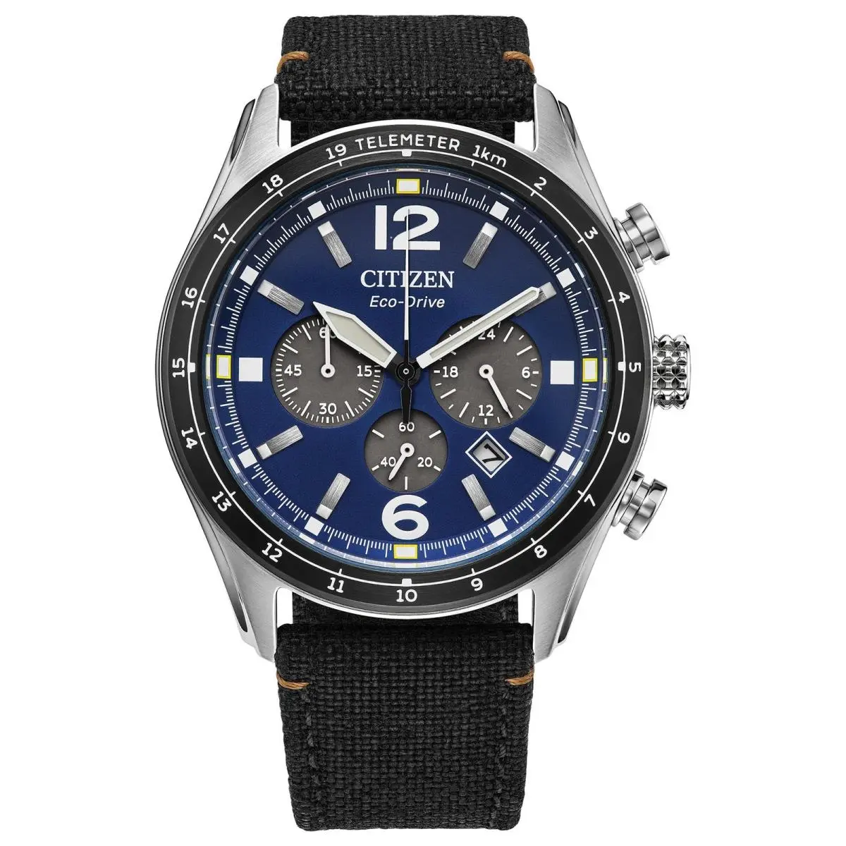 Citizen Men`s Eco-drive Sport Casual 43mm Black Nylon Strap Blue Dial - Black, Blue