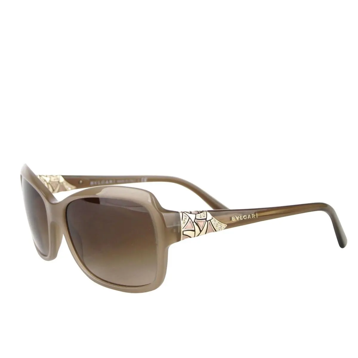 Women`s Triangle Pattern Gray Brown Metal Oversized Sunglasses by Bvlgari