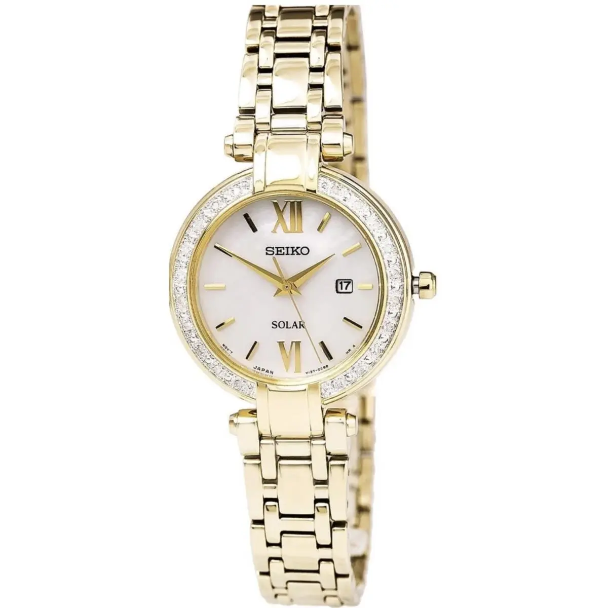 Tressia Solar Powered Quartz White Mother-of-pearl Women`s Watch Sut 182 by Seiko
