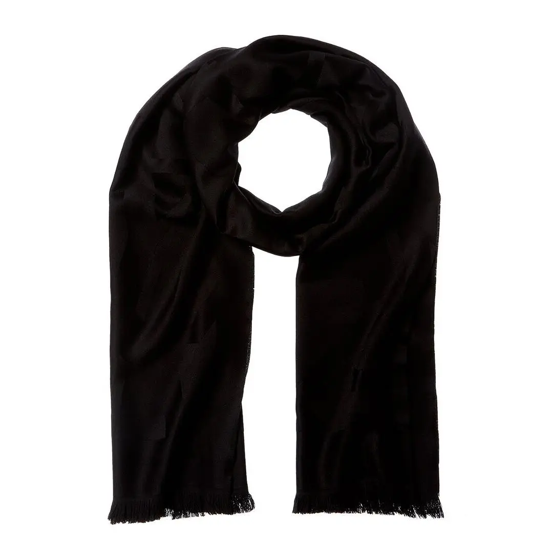 Saint Laurent Cassandre Jacquard Wool Scarf Women`s Black Os by Seiko