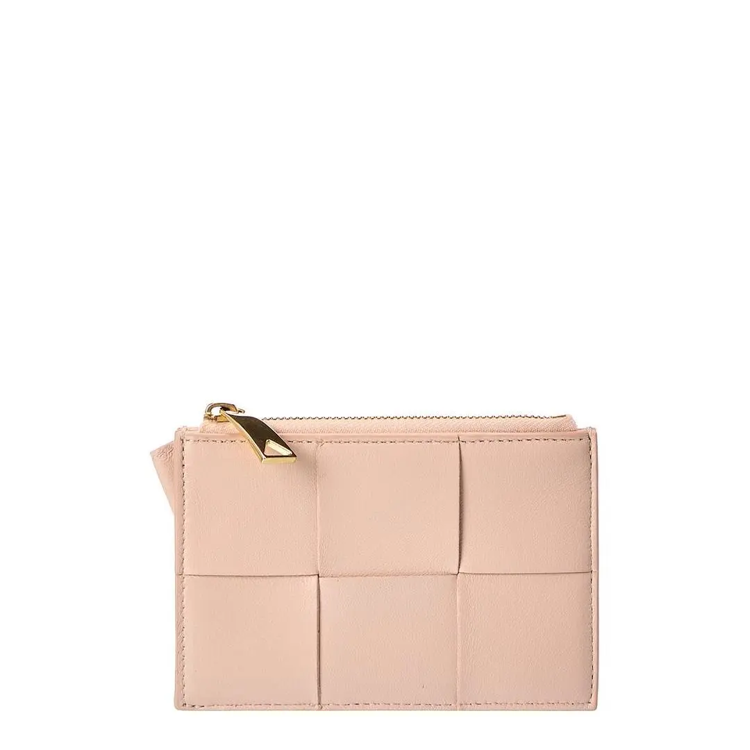 Cassette Leather Card Case Women`s Pink by Bottega Veneta