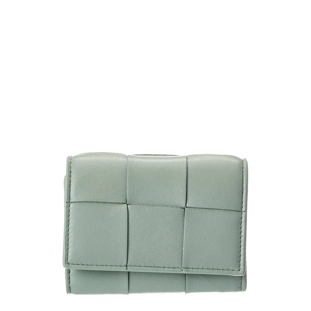 Envelope Small Intreccio Leather Card Case Women`s Green by Bottega Veneta