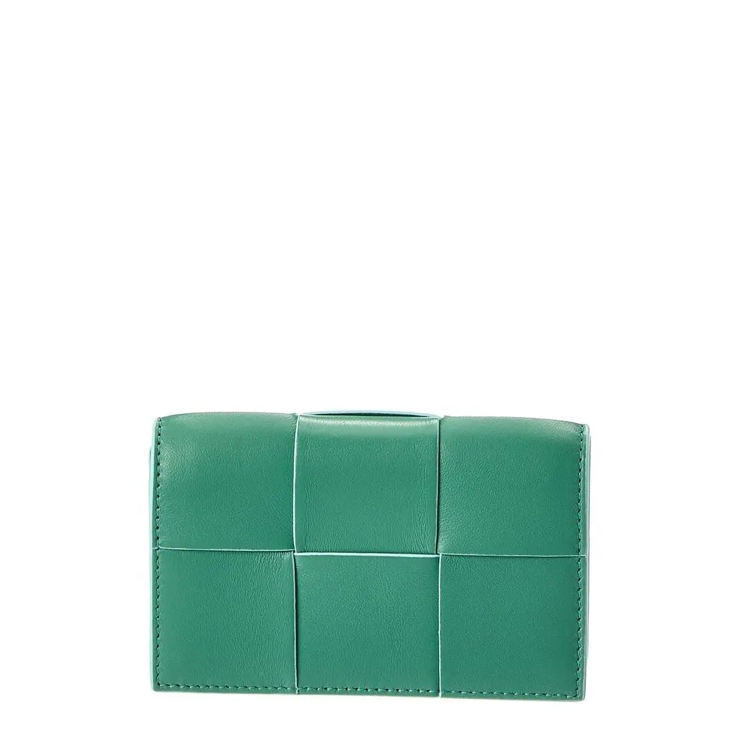 Maxi Intrecciato Leather Business Card Case Women`s Green by Bottega Veneta