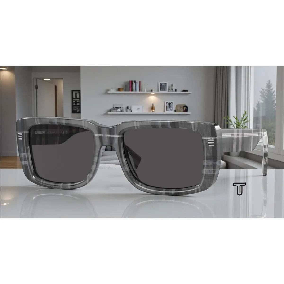 BE4376U 380487 Jarvis Charcoal Check Dark Grey 55 mm Men`s Sunglasses by Burberry